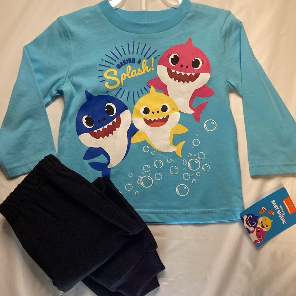 Baby Shark Kids Matching Set - Aqua and Black